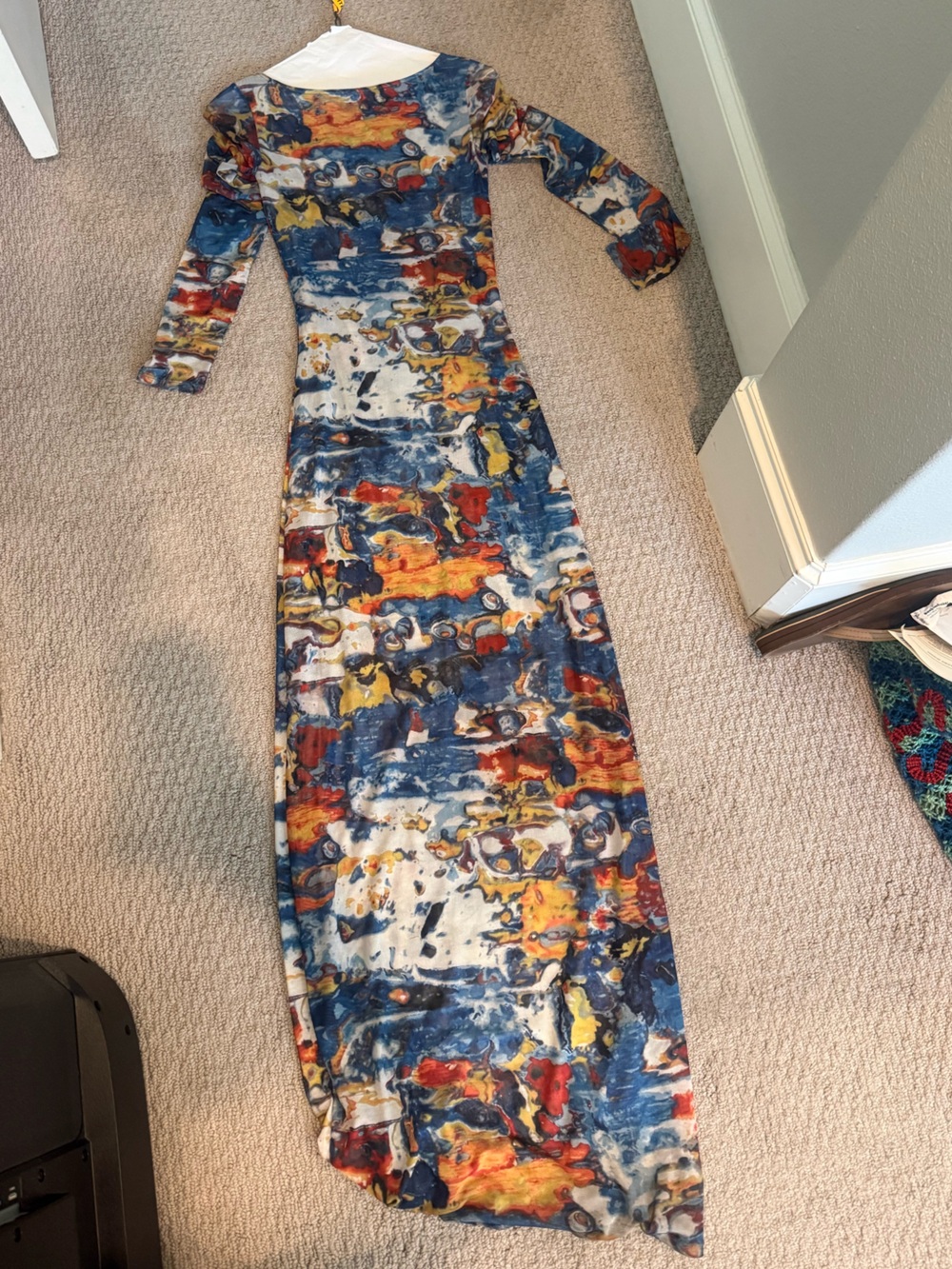 Ronny Kobo Long Sleeve Maxi Dress in Blue, Yellow, Green and Orange Ink Print